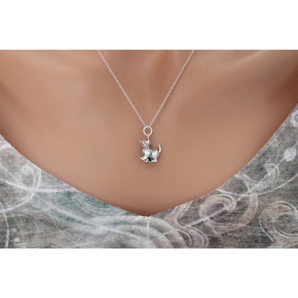 Sterling Silver Kitten Charm Necklace, Sterling Silver Kitty Charm Necklace - Picture 4 of 4